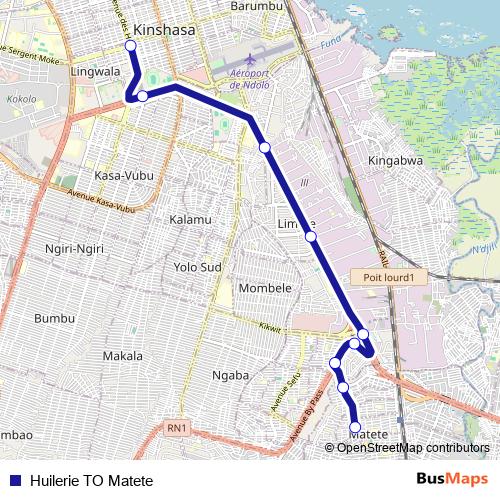 Huilerie TO Matete bus Line Map