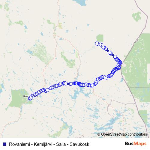 Rovaniemi - Kemijärvi - Salla - Savukoski bus Line Map