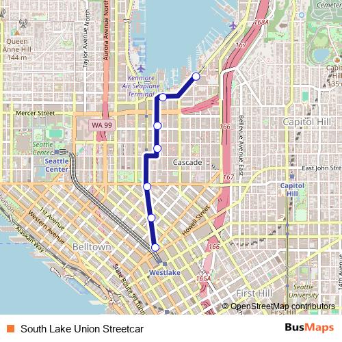South Lake Union Streetcar tram Line Map