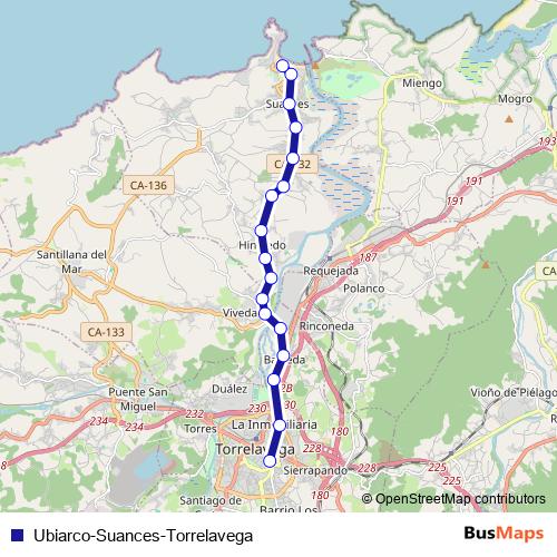 Ubiarco-Suances-Torrelavega bus Line Map