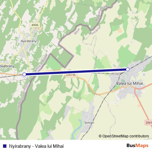 Nyirabrany - Valea lui Mihai rail Line Map