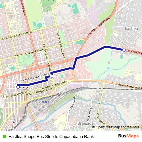 Eastlea Shops Bus Stop to Copacabana Rank bus Line Map