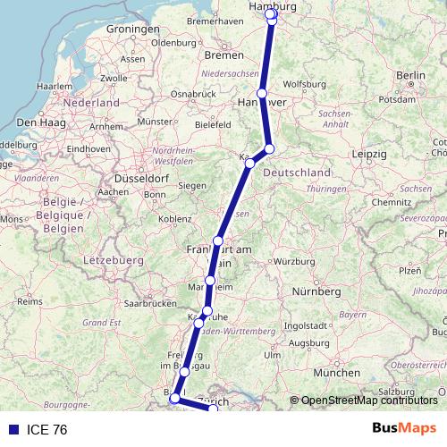 ICE 76 rail Line Map