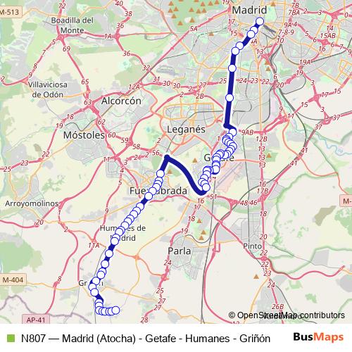 N807 bus Line Map