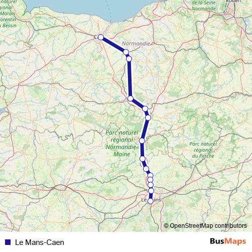 Le Mans-Caen rail Line Map