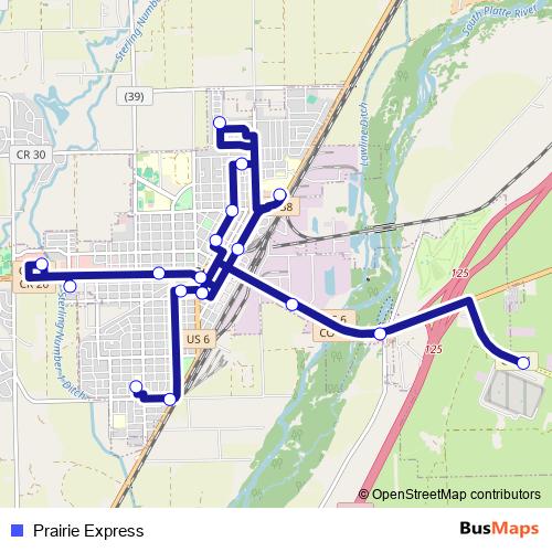 Prairie Express bus Line Map