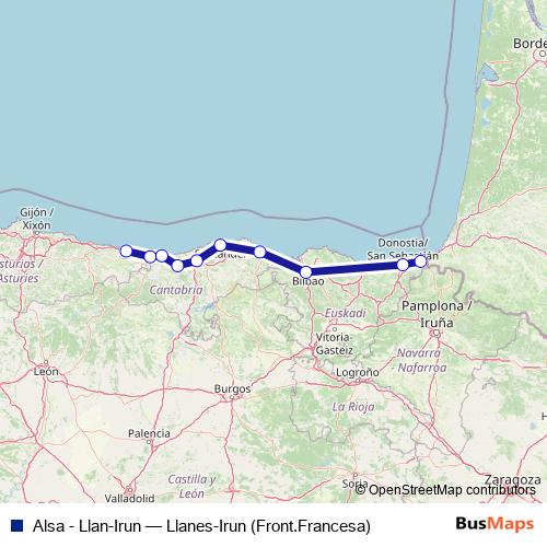 Alsa - Llan-Irun bus Line Map