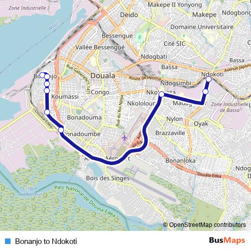 Bonanjo to Ndokoti bus Line Map
