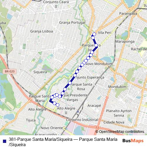 381-Parque Santa Maria/Siqueira bus Line Map