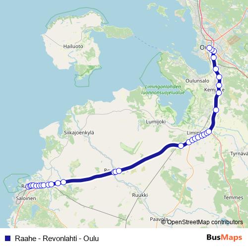 Raahe - Revonlahti - Oulu bus Line Map