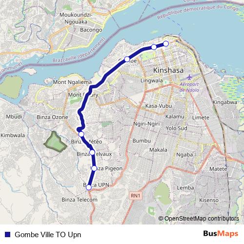 Gombe Ville TO Upn bus Line Map