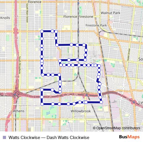 Watts Clockwise bus Line Map