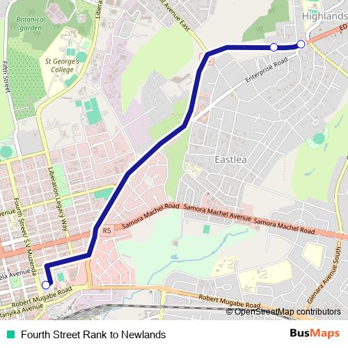 Fourth Street Rank to Newlands bus Line Map