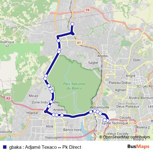 gbaka : Adjamé Texaco ↔ Pk Direct bus Line Map