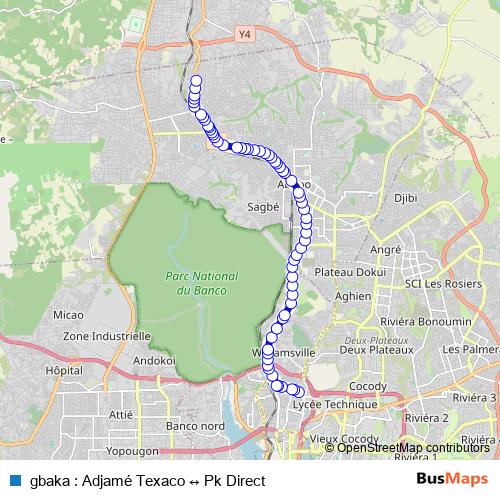 gbaka : Adjamé Texaco ↔ Pk Direct bus Line Map