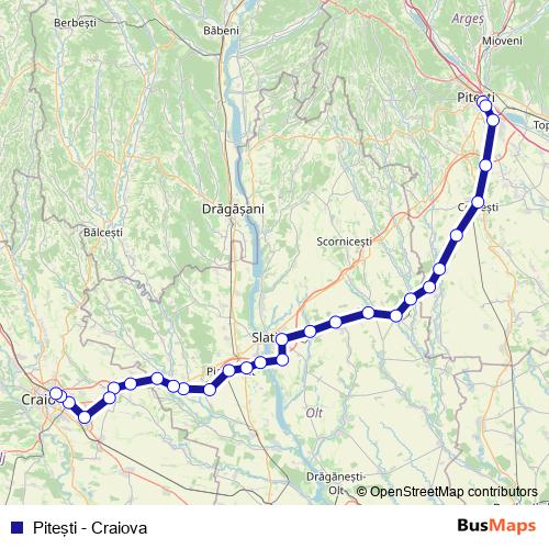Piteşti - Craiova rail Line Map