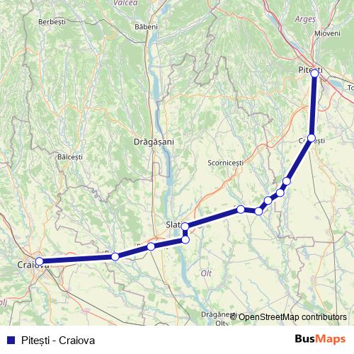 Piteşti - Craiova rail Line Map