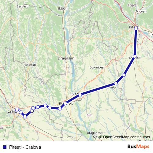 Piteşti - Craiova rail Line Map