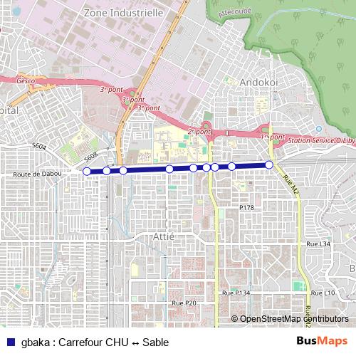 gbaka : Carrefour CHU ↔ Sable bus Line Map