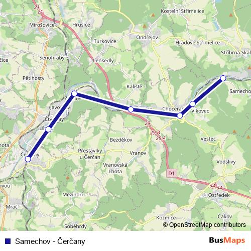 Samechov - Čerčany rail Line Map