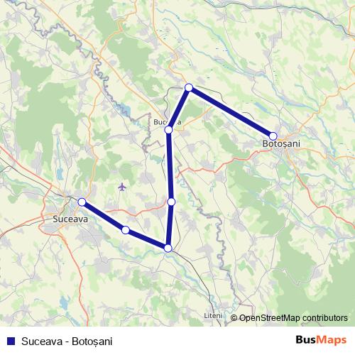 Suceava - Botoşani rail Line Map