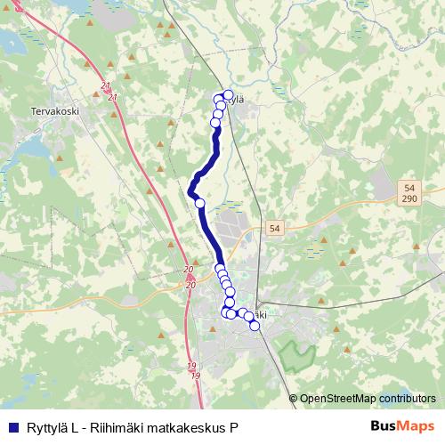 Ryttylä L - Riihimäki matkakeskus P bus Line Map
