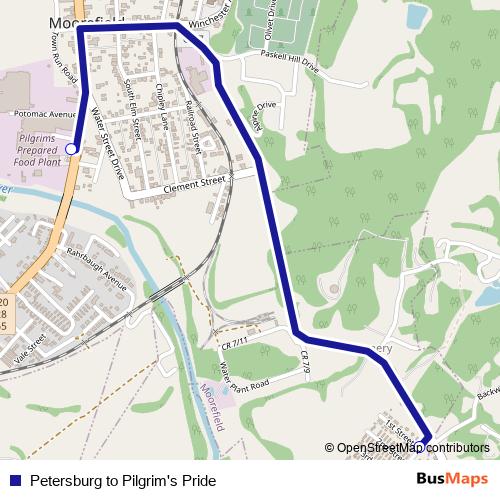 Petersburg to Pilgrim's Pride bus Line Map