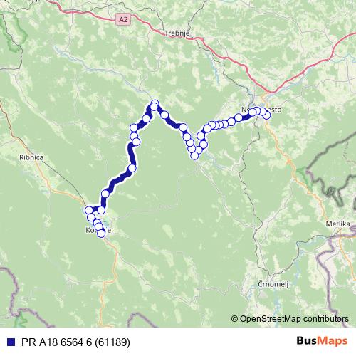 PR A18 6564 6 (61189) bus Line Map