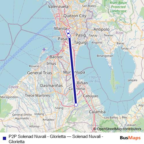 P2P Solenad Nuvali - Glorietta bus Line Map