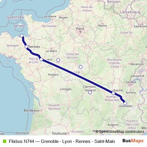 Flixbus N744 bus Line Map
