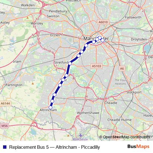Replacement Bus 5 tram Line Map
