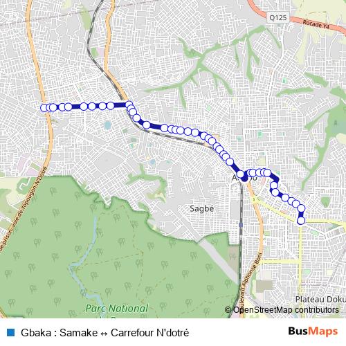 Gbaka : Samake ↔ Carrefour N'dotré bus Line Map