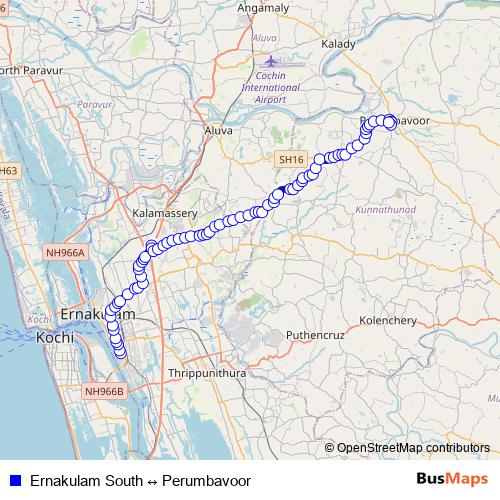 Ernakulam South ↔ Perumbavoor bus Line Map