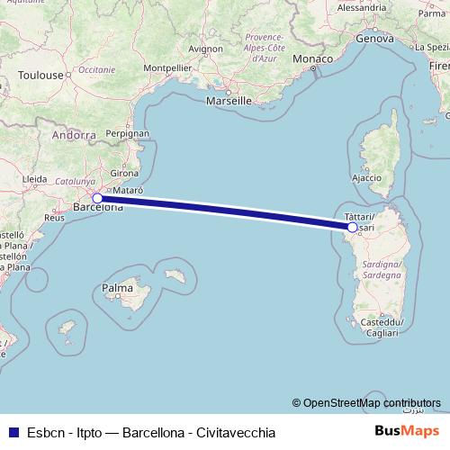 Esbcn - Itpto ferry Line Map