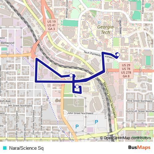 Nara/Science Sq bus Line Map