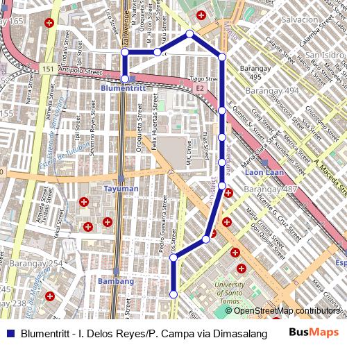 Blumentritt - I. Delos Reyes/P. Campa via Dimasalang bus Line Map