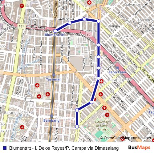 Blumentritt - I. Delos Reyes/P. Campa via Dimasalang bus Line Map