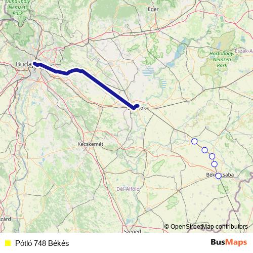 Pótló 748 Békés bus Line Map