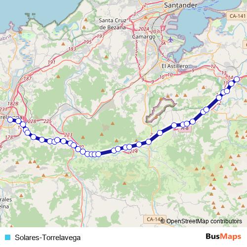 Solares-Torrelavega bus Line Map