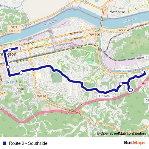 Route 2 - Southside bus Line Map