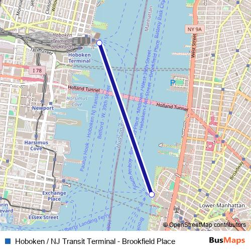 Hoboken / NJ Transit Terminal - Brookfield Place ferry Line Map