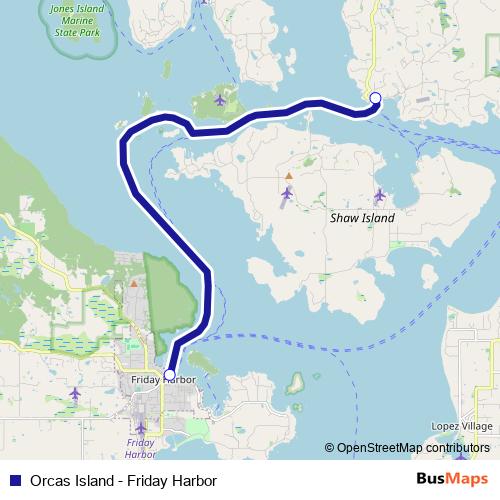 Orcas Island - Friday Harbor ferry Line Map