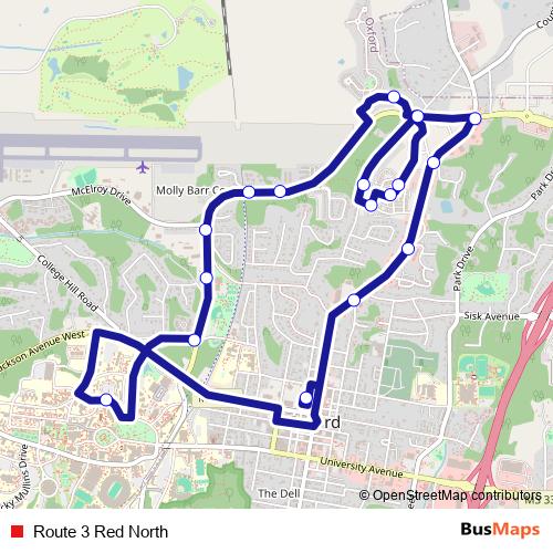 Route 3 Red North bus Line Map