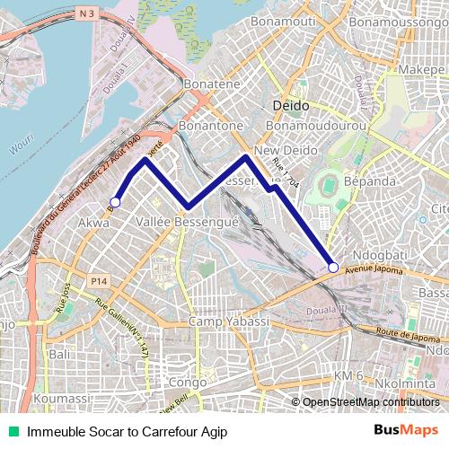 Immeuble Socar to Carrefour Agip bus Line Map