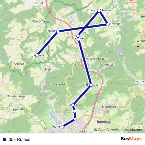 353 Rufbus bus Line Map