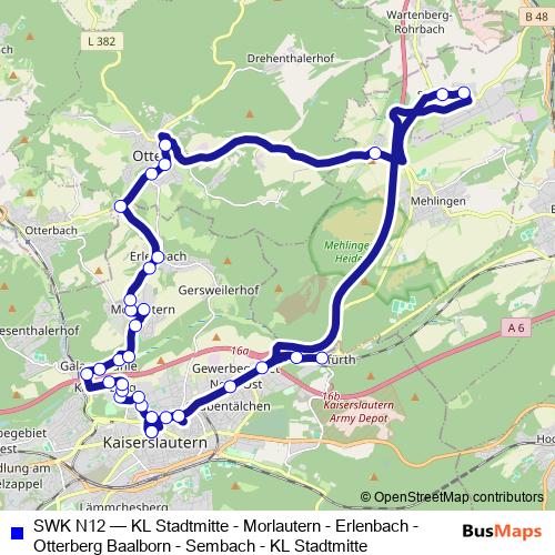 SWK N12 bus Line Map