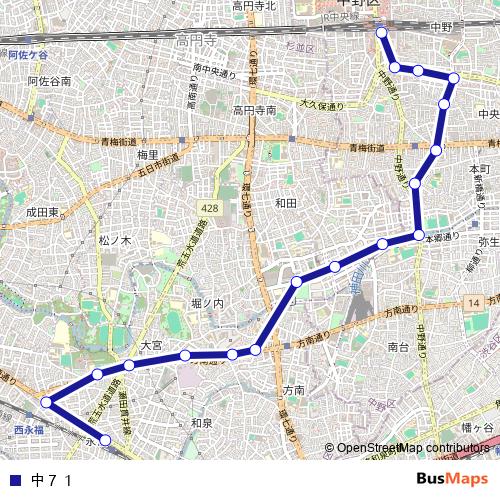 中７１ bus Line Map