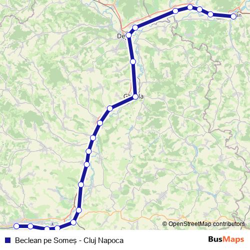 Beclean pe Someş - Cluj Napoca rail Line Map