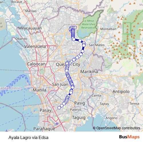 Ayala Lagro via Edsa bus Line Map