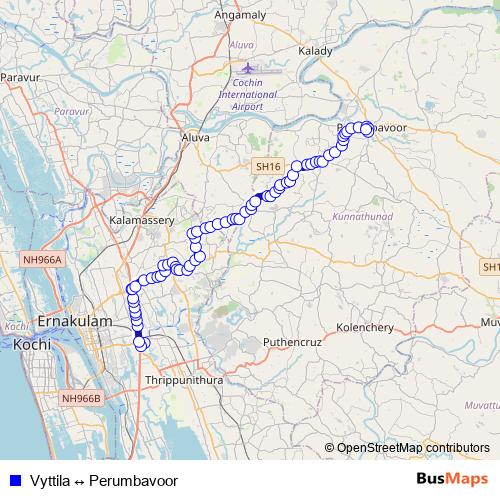 Vyttila ↔ Perumbavoor bus Line Map